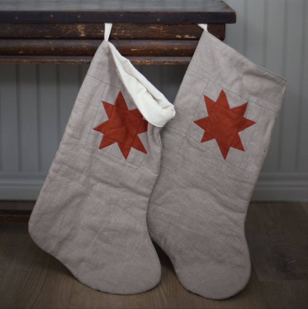 Quilted Star Linen Stockings - Set Of 2